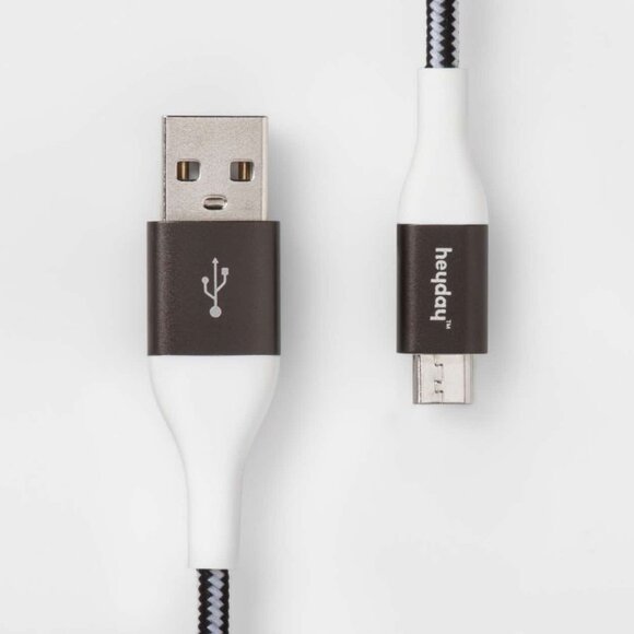 Brand New Heyday 10ft. USB-C Braided Charging Cable in Black, White & Gun Metal - Picture 1 of 5